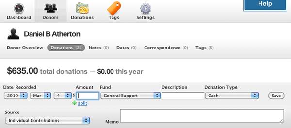 screenshot of Donor Tools